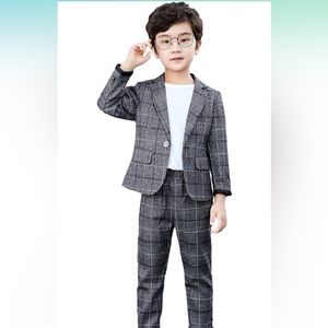 Kids plaid gray suit set size 5/6